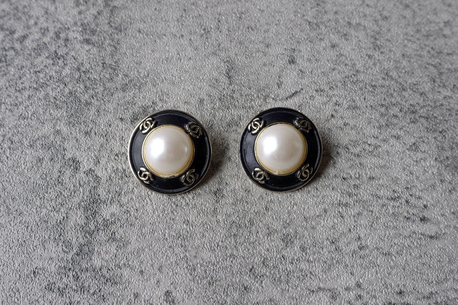 Vintage Chanel Jumbo Black Leather and Gold Tone Earrings 1 13/16 inch —  Benchmark of Palm Beach