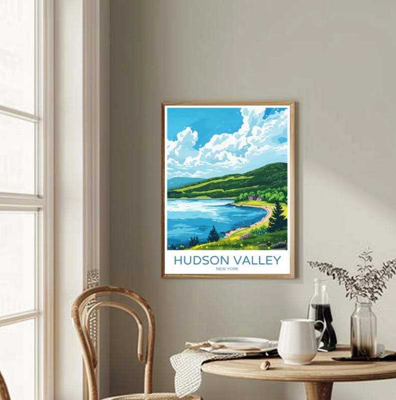 Hudson Valley Travel Poster Scenic New York Landscape Wall Art Nature
