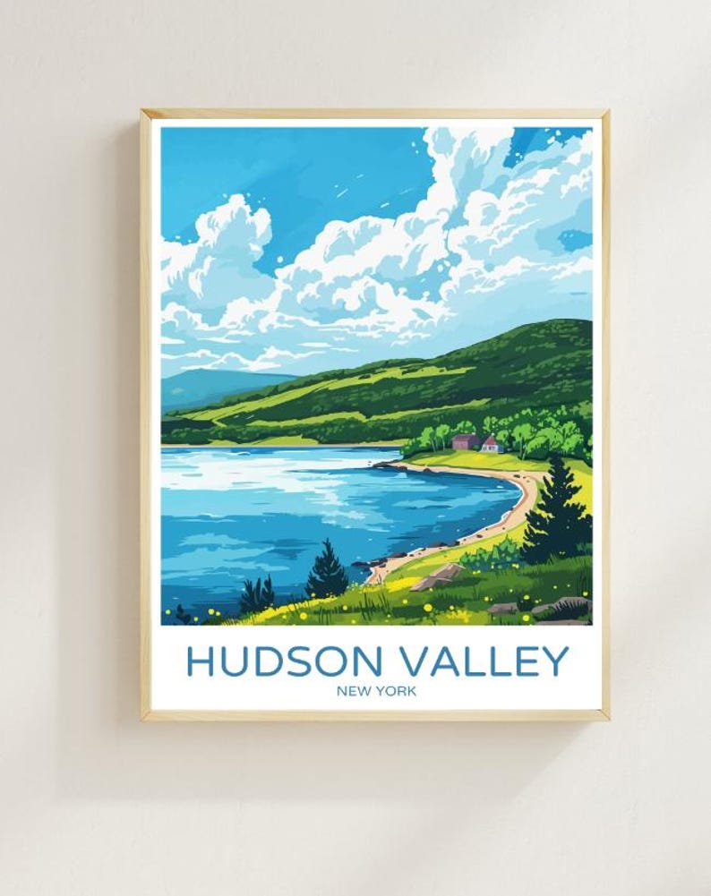 Hudson Valley Travel Poster Scenic New York Landscape Wall Art Nature