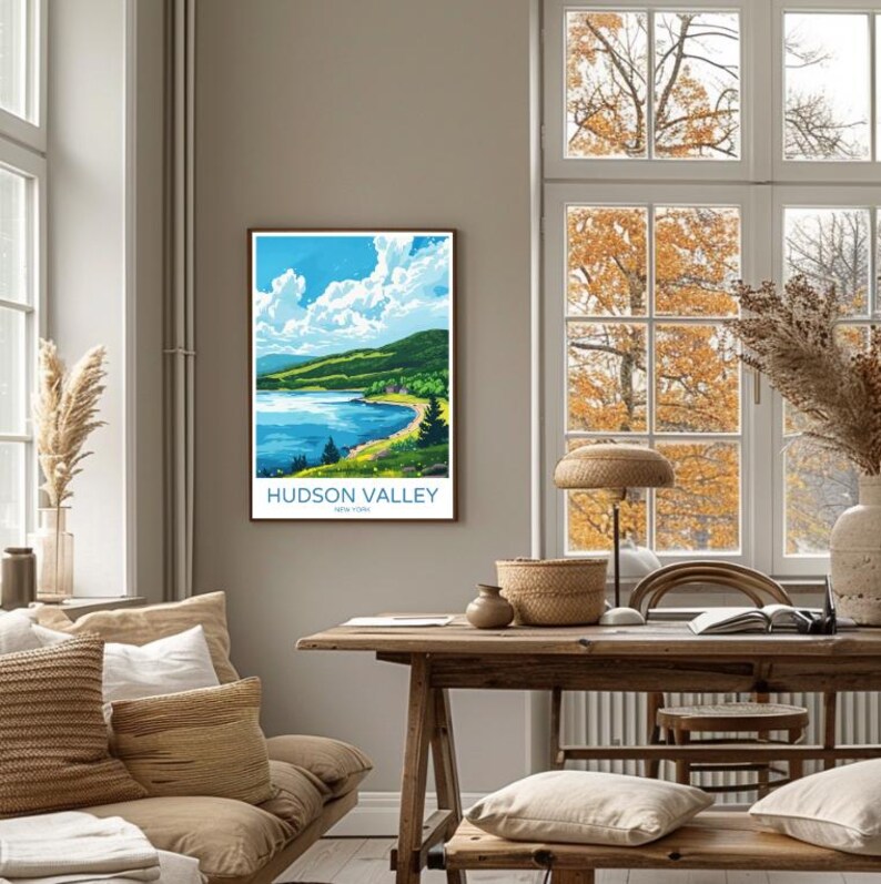 Hudson Valley Travel Poster Scenic New York Landscape Wall Art Nature