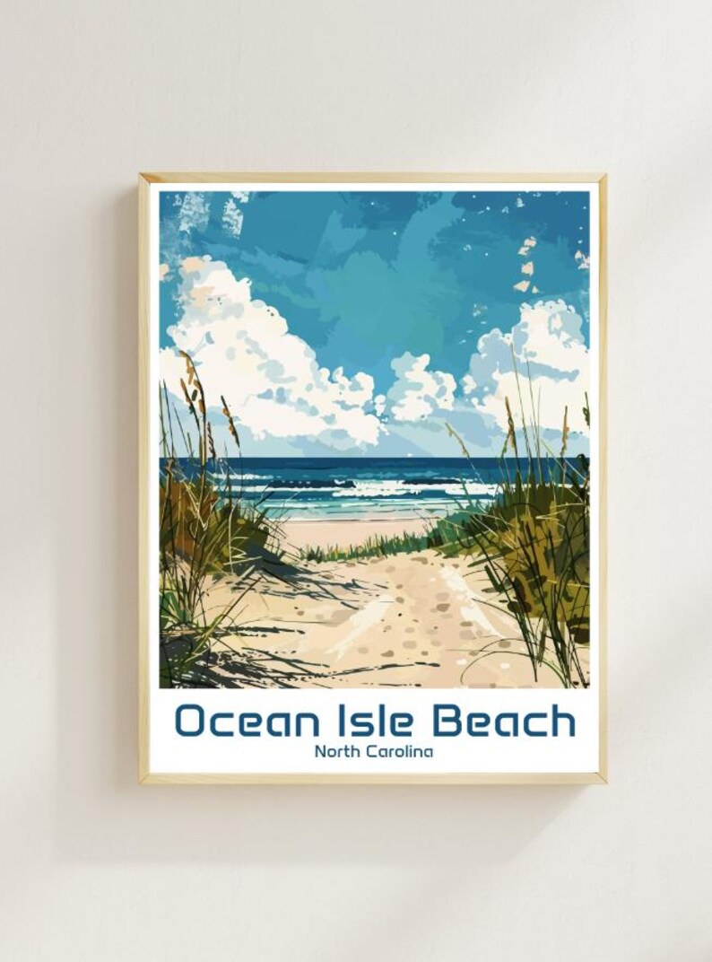 Ocean Isle Beach North Carolina Travel Poster Coastal Sunset Wall Art