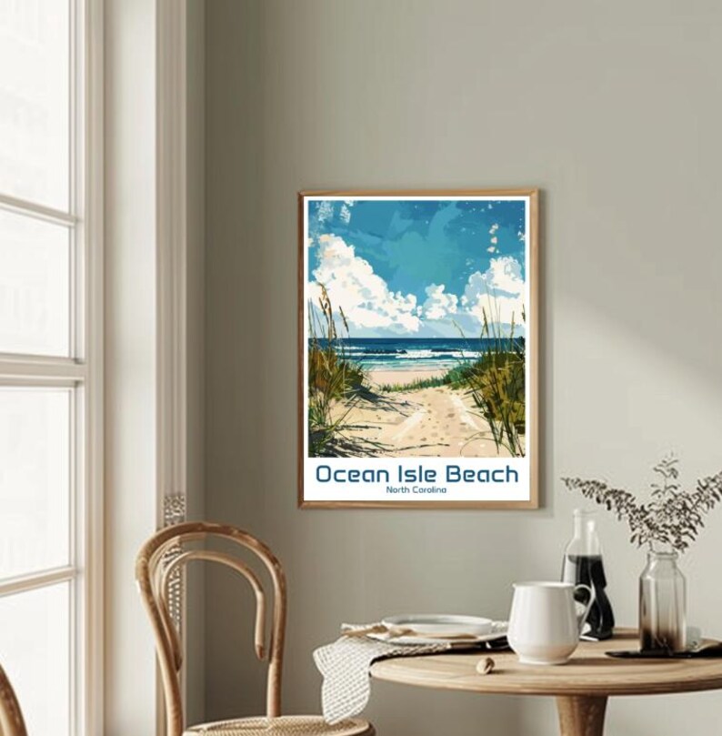 Ocean Isle Beach North Carolina Travel Poster Coastal Sunset Wall Art