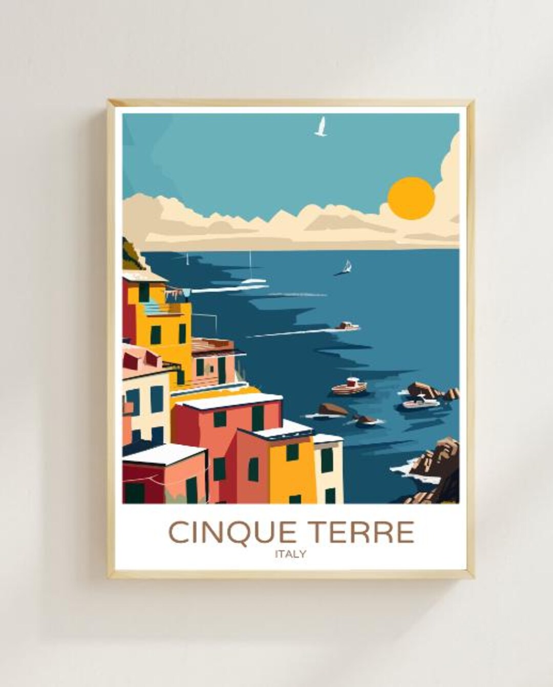 Cinque Terre Travel Poster – Vibrant Wall Art of Coastal Villages and ...