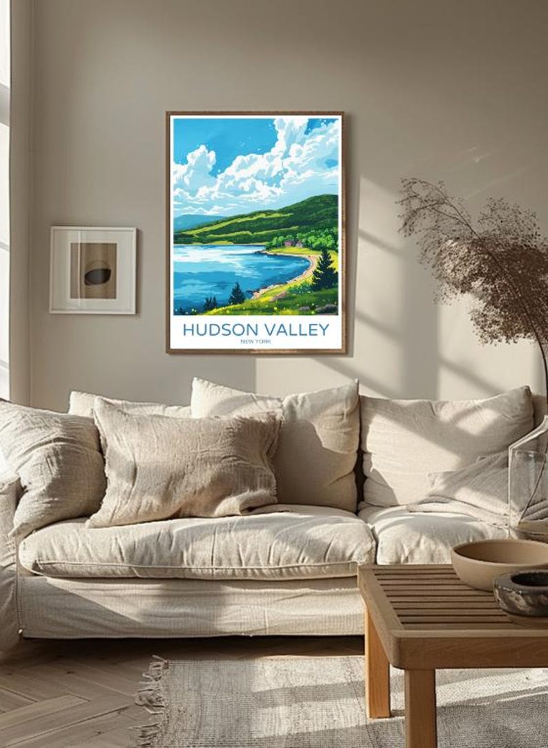 Hudson Valley Travel Poster Scenic New York Landscape Wall Art Nature