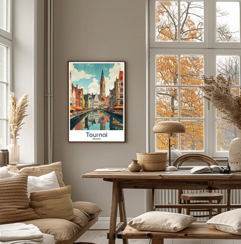 Tournai Travel Poster Historic Belgian City Wall Art, Gothic Cathedral
