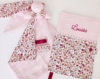 Personalized health record cover - embroidered baby name - cotton gauze swaddle - gift idea for baby boy girl babyshower