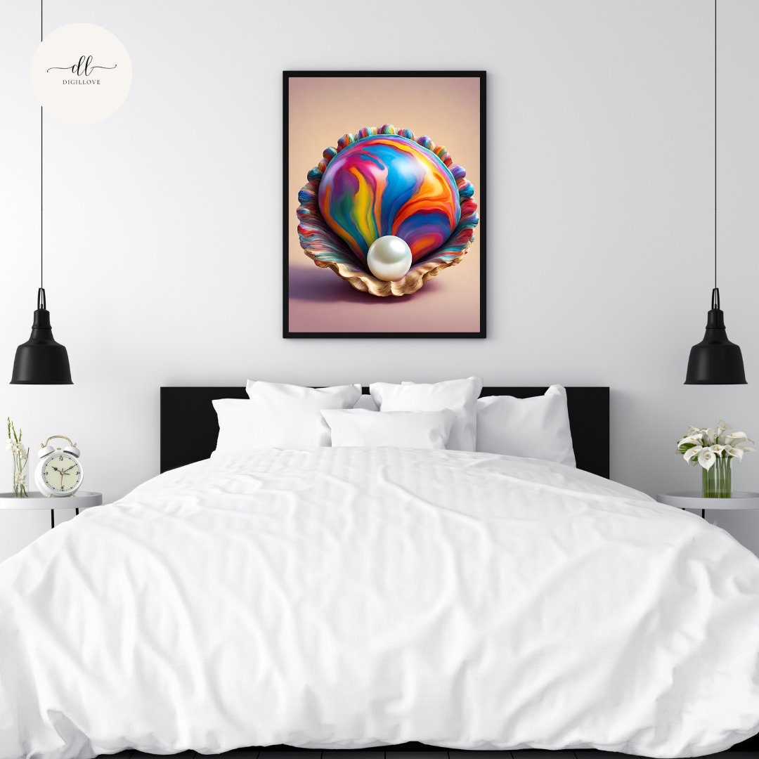 Prismatic Oceans: A Symphony of Shell and Pearl Digital Wall Art ...