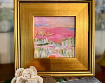 Framed Bright Sky Low Country Marsh Abstract Painting Print