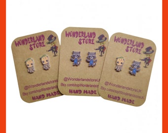 Cartoon style Earrings. Size: Approx 10/15mm studs and 20/25mm dangles.