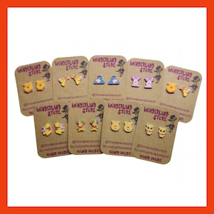 Cartoons Earrings. Size: Approx 10/15mm studs and 20/25mm dangles.