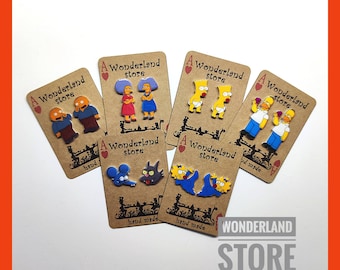 Cartoons Earrings. Size: Approx 10/15mm studs and 20/25mm dangles.