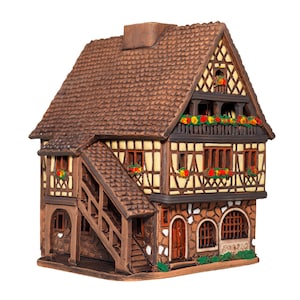 Alsatian style ceramic candle house with stairs