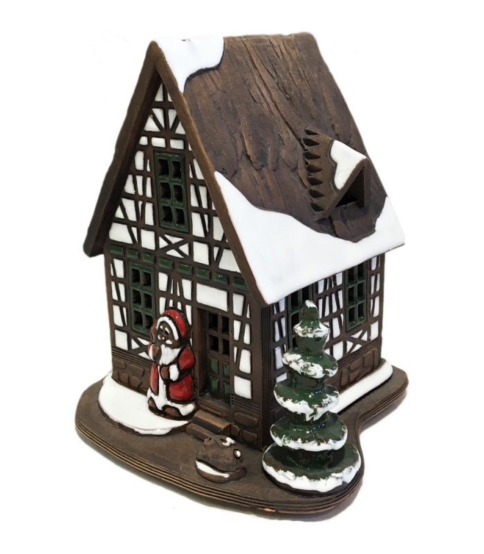 German Style Ceramic Candle House With Santa Etsy