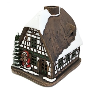 Christmas style ceramic house - candle holder with Santa
