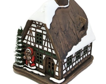 Christmas style ceramic house - candle holder with Santa