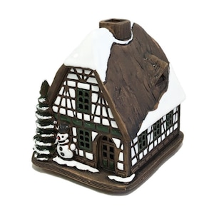 Christmas style ceramic house - candle holder with snowman