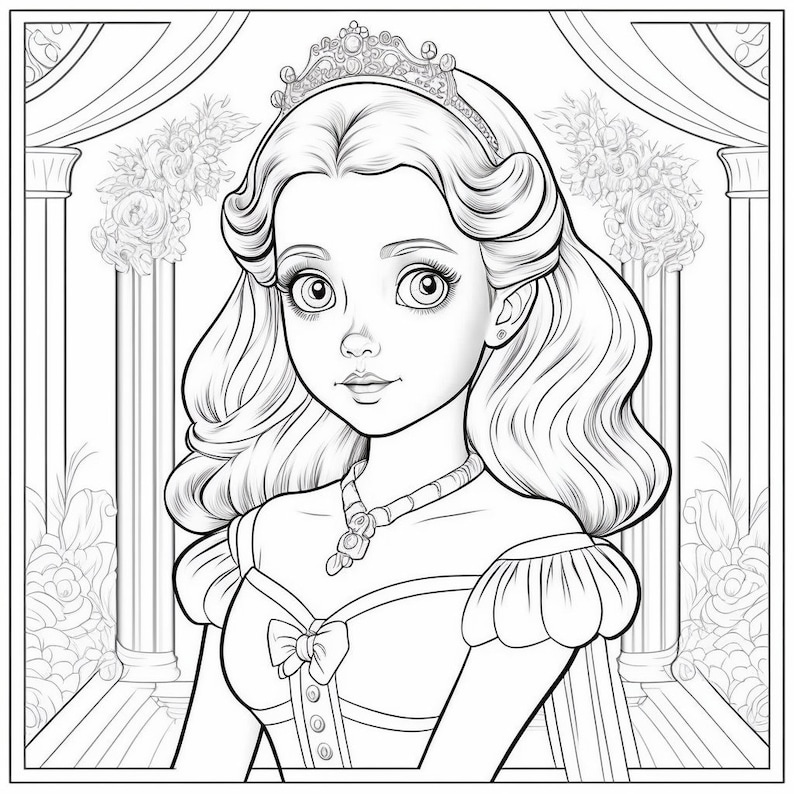 Princess Coloring Book, Printable Coloring Book, Princess Coloring Pages, Girls Printable Pages, Girls Printable Drawing Pages 50 pages image 3