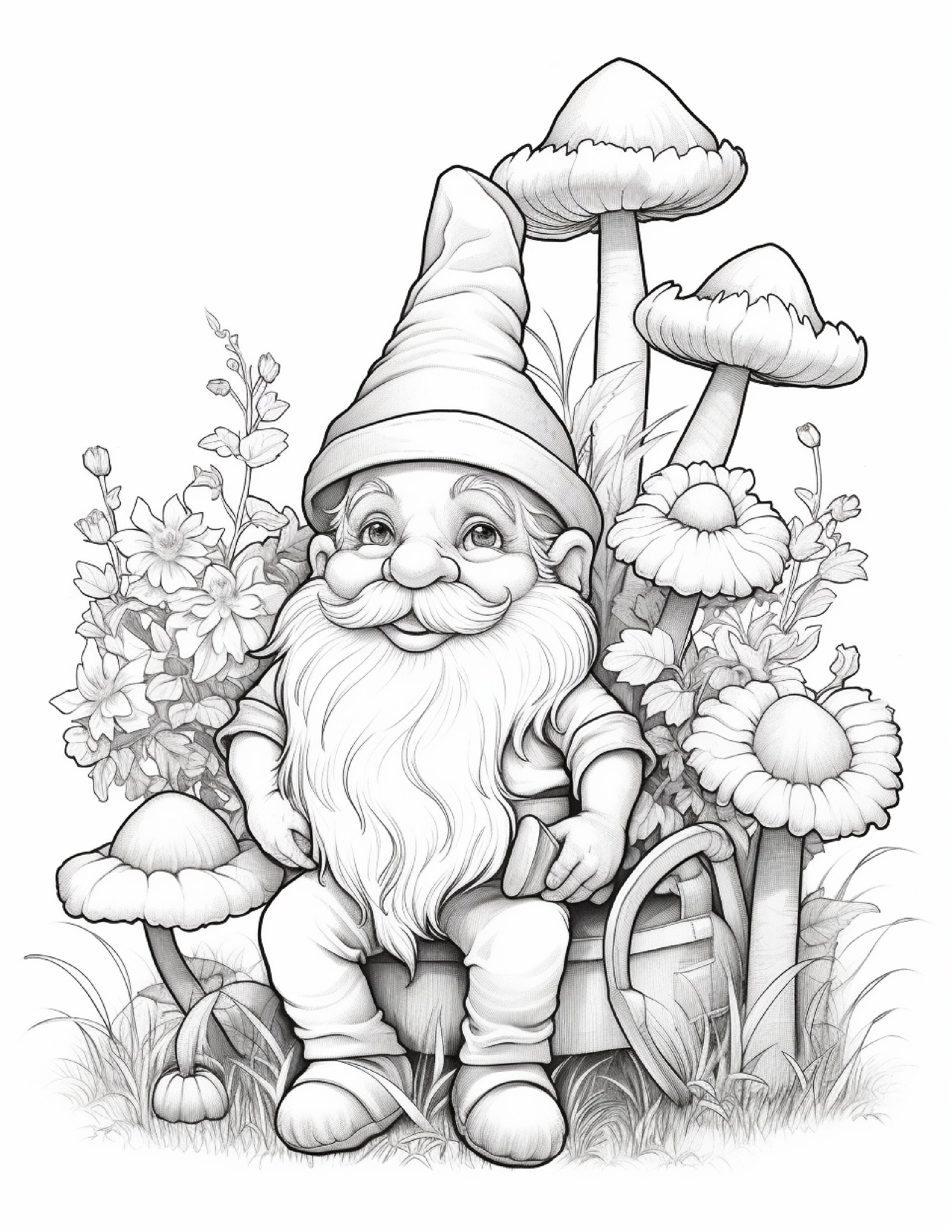Cute Gnomes Coloring Pages, Printable Coloring Book, Coloring Pages
