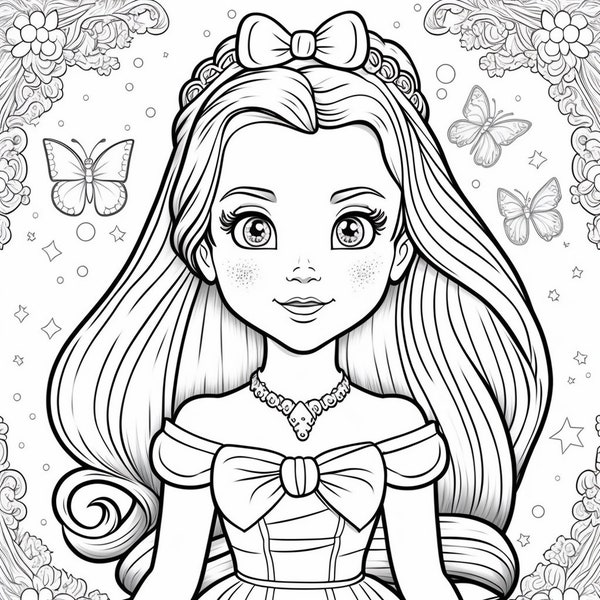 Princess Coloring Book, Printable Coloring Book, Princess Coloring Pages, Girls Printable Pages, Girls Printable Drawing Pages - 50 pages