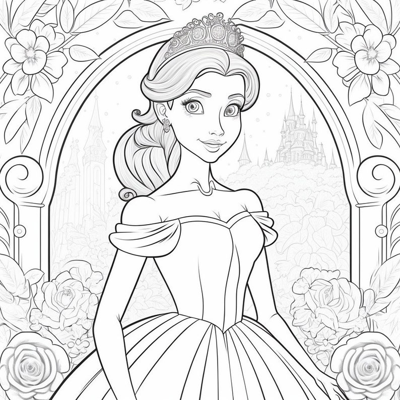 Princess Coloring Book, Printable Coloring Book, Princess Coloring Pages, Girls Printable Pages, Girls Printable Drawing Pages 50 pages image 5