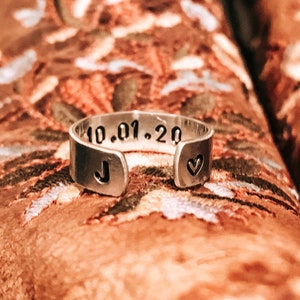 Custom Date Initial Heart Ring