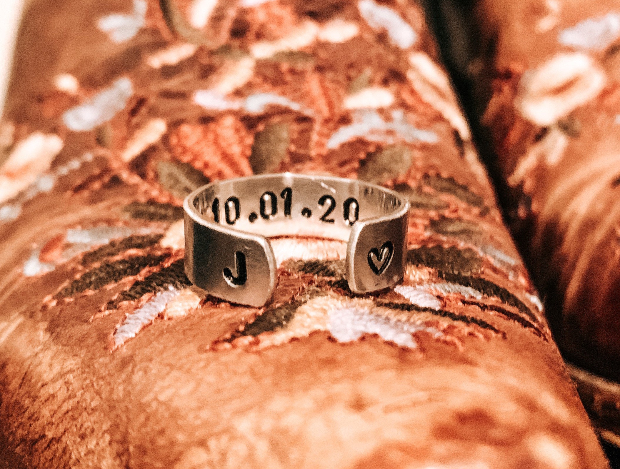 Custom Date Initial Heart Ring