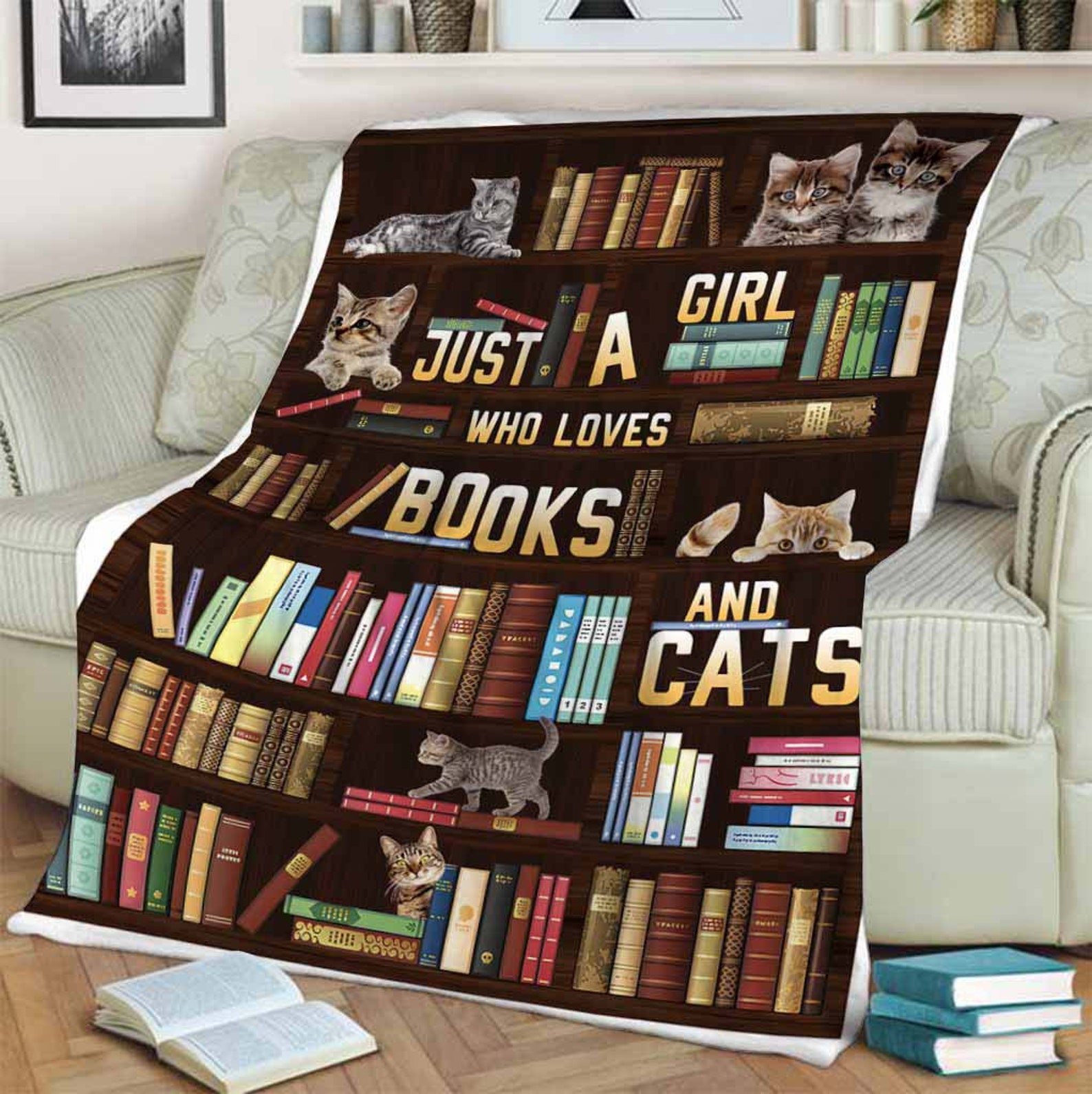 Just A Girl Who Loves Books And Cat Blanket Special Gift Etsy