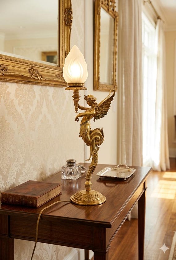 Vintage Style Art Deco Brass Lamp – Glamorous 1920s Glass Table Lighting Fixture for Living Room