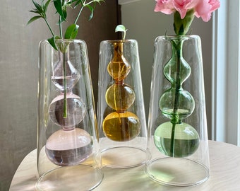 Glass Bubble Vase | Double Walled Glass | Hydroponic Vase | Avocado Vase