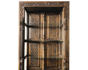 Rustic Carved Corbel Bookcase| Antique Doorframe Repurposed Display Case| Unique Bookshelf| Farmhouse Country Ranch Decorative Shelving Unit