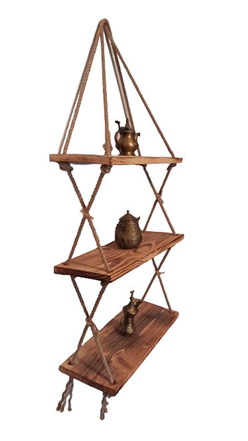 Wooden Hanging Shelf Three Tiered Shelf Wall Shelf Wall Shelf Etsy
