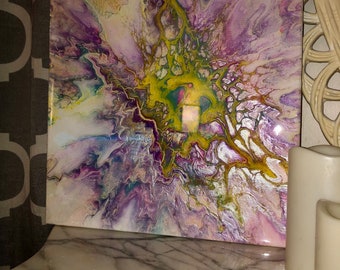 Stunning METALLIC Rainbow of colors! Abstract Acrylic Bloom pour painting