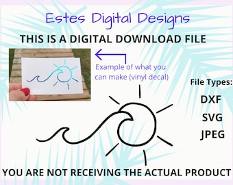 Waves and Sun Decal Download, DXF, SVG and JPEG Instant Download, Vinyl Files, Tropical Downloads, Beach Wave
