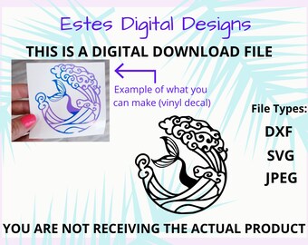 Mermaid Download, Wave Instant Download Files, Mermaid Tail in Waves Decal File, SVG, JPEG, DXF Tropical Download