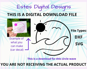 Wave Download, Circle Sun and Wave Digital Download Beach File, Surf JPEG, DXF, SVG Instant Download, Digital Files