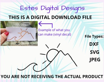 Wave, Mountain, Sun Decal Digital Download, Instant Download Files for Vinyl, DXF, JPEG, SVG File Only
