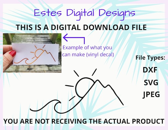 Wave, Mountain, Sun Decal Digital Download, Instant Download Files for Vinyl, DXF, JPEG, SVG File Only