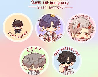 Love And Deepspace Silly Button Pins Rafayel Zayne Xavier Sylus and Caleb
