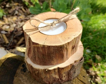 Handmade log tea light holders set of 2