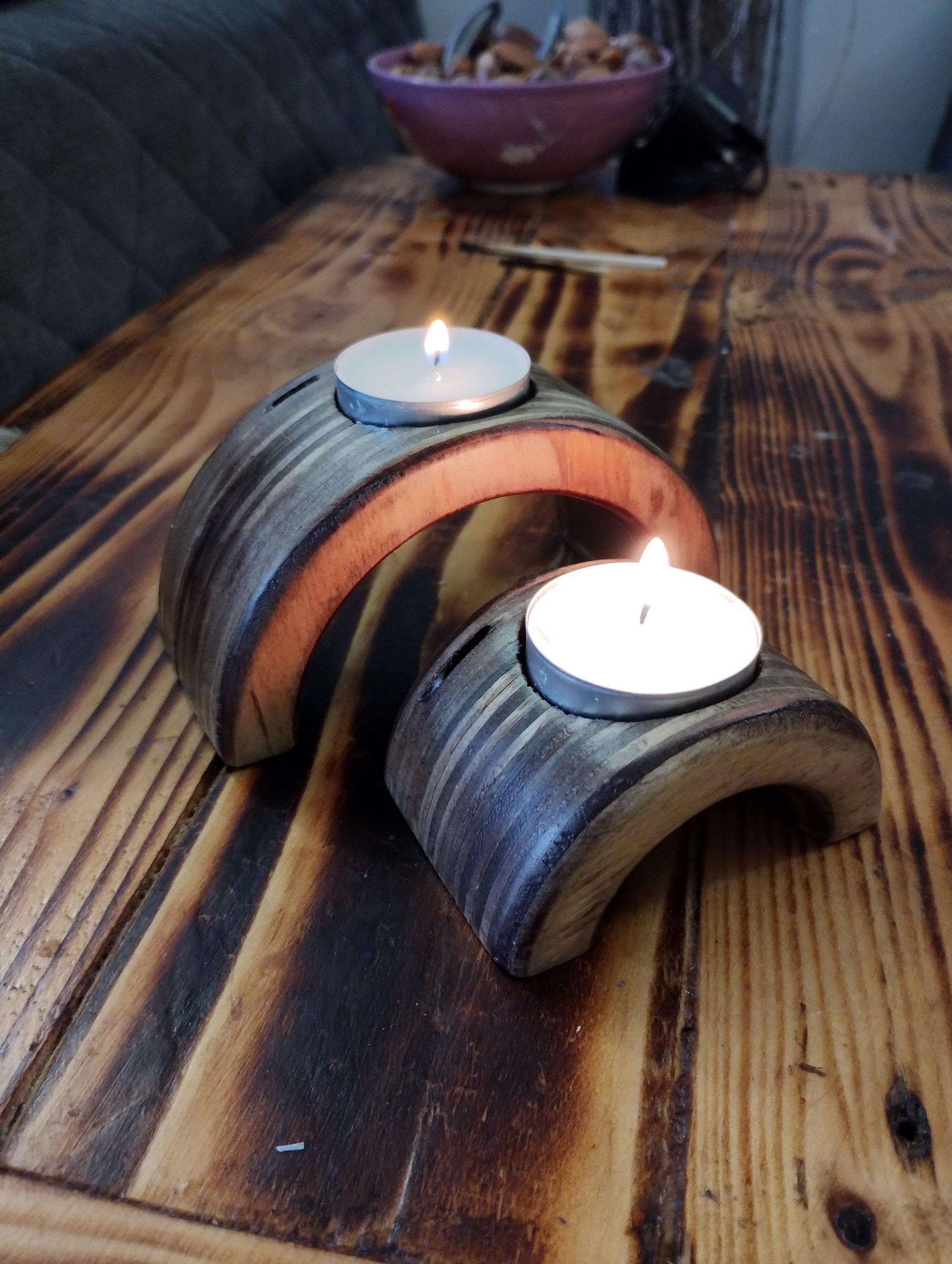 Handmade Wooden Half Moon Tea Light Holders Set of 2 - Etsy UK