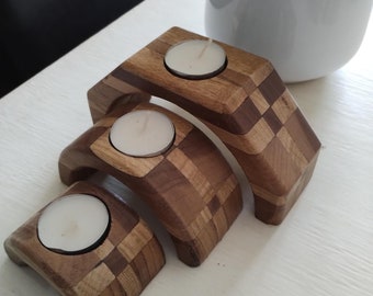 Handmade wooden tealight holders set of 3