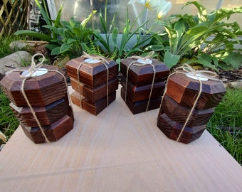 Handmade Wooden Tea Light Holders, Walnut Stained, Set of 3