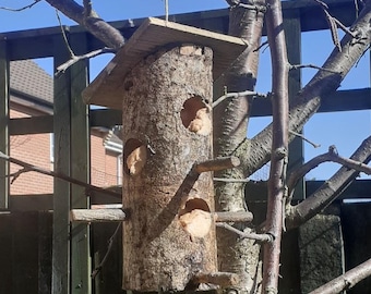 Handmade log bird feeder with roof option