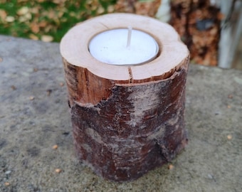 Handmade rustic log tealight holders