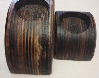 handmade wooden half moon tea light holders set of 2
