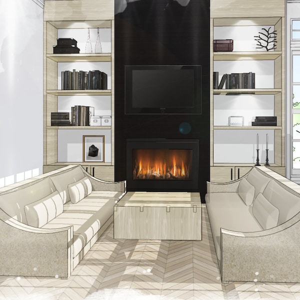Luxurious Interior Space Render for Digital Download | Home Interior Design sketch | House Portrait illustration | Luxury House illustration