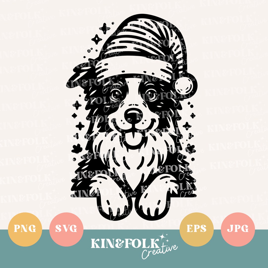 Border Collie Christmas SVG Dog in Santa Hat Layered Cricut Cut File ...