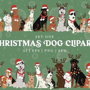 Christmas Dog Clipart Set | Festive Dogs | SVG Christmas Clipart | SVG Dog Clipart | Dogs in Christmas Hats | Abstract Dog Christmas Clipart