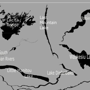 16 cartes des lacs et des rivières de la Saskatchewan Silhouette contour frontière frontière géographie ensemble SVG Vector Download