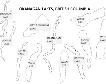 14 Okanagan area Lake Outlines for digital download